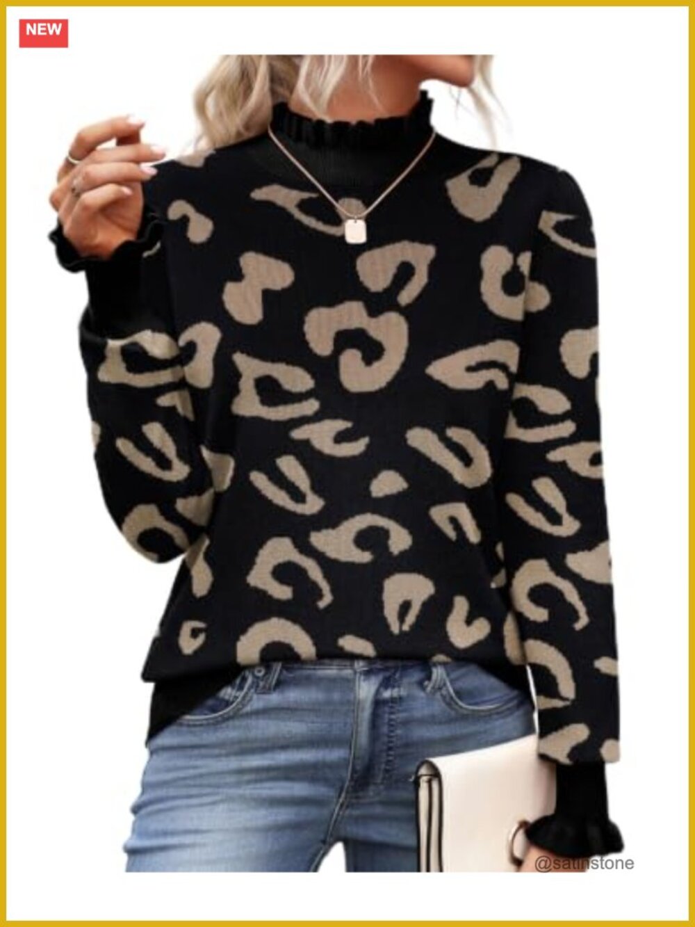 Ruffle Mock Neck Long Sleeve Knit Pullover Sweater